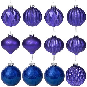 Northlight Multi Finish Ball and Onion Christmas Ornaments - 3.25" - Royal Blue and Purple - Set of 12 - 1 of 4