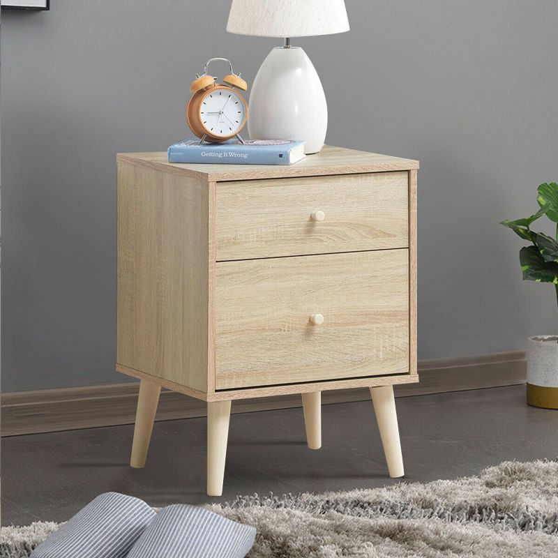 Costway Nightstand 2-Drawer Beside End Side Table w/Rubber Legs, 2 of 13