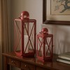 HomeRoots Set of Two Red Geometric Metal Centerpiece Lantern Candle Holders - 2 of 4