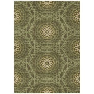 Olive Green Artichoke Green And Gold Floral Medallion Washable Indoor Outdoor Area Rug - 1 of 4