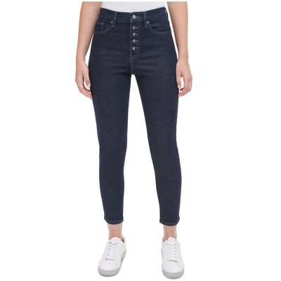 Calvin Klein Womens Exposed Button Fly Skinny Fit Jeans