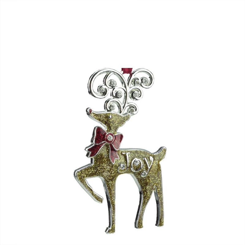 Northlight 3.75" Regal Shiny Silver-Plated Glitter "Joy" Reindeer with European Crystals Christmas Ornament - Gold/Silver, 2 of 3