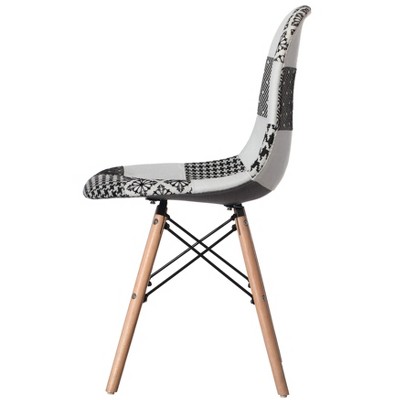 Modern Black and White Patchwork Upholstered Parsons Chairs, Set of 2