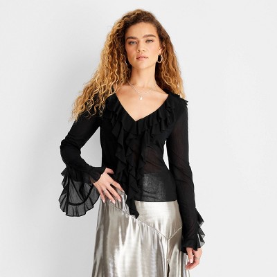 Women's Ruffle Long Sleeve V-Neck Blouse - Future Collective