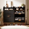Fluted Shoe Cabinet with 2 Flip Drawers & Open Shelf, 44" Modern Entryway Storage Organizer, Wood Shoe Rack with Gold Handles for Hallway & Foyer - 3 of 4