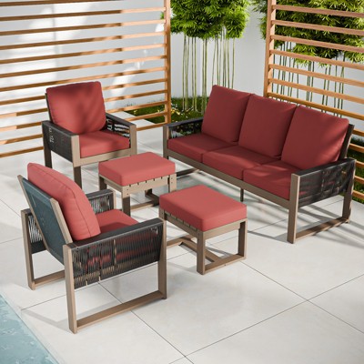 EAGLE PEAK 5 Pieces Natural Cedar Wood Patio Furniture, Outdoor  Conversation Set with Ottomans