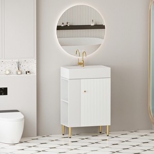 GDFStudio Rachel 21.6" W Freestanding Bathroom Vanity with Ceramic Sink and Right Side Open Shelf - 1 of 4