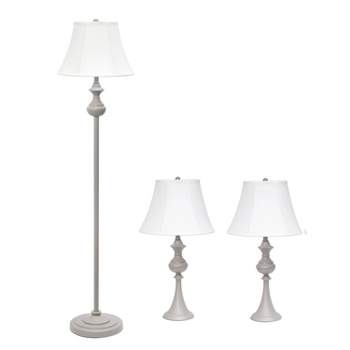 3pk Traditionally Crafted Lamp Set (2 Table Lamps and 1 Floor Lamp) with Shades Gray - Elegant Designs