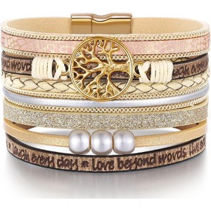 Tree of Life Leather Wrap Bracelets for Women with Inspirational Message, Adjustable Bohemian Jewelry - 1 of 4