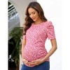 maternity dress Women's Maternity Floral  Puff Sleeve Tunic Blouse - 2 of 4
