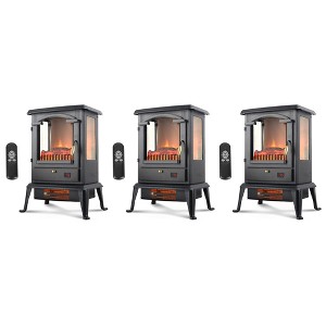 VOLTORB 3-Sided Flame View Infrared Quartz Heater Stove, Free Standing Electric Fireplace for Indoor Use w/Remote & Programmable Timer (3 Pack) - 1 of 4