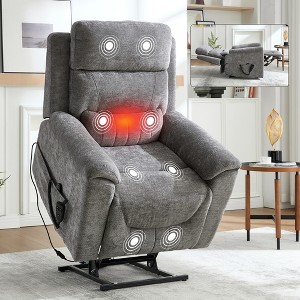 ChicFurnit Living Room Chair Arm Accent Chair Power Recliner with Dual Motor Lift Assist Massage Vibration Cup Holder, 30.31"*25.59"*22.04" - 1 of 4