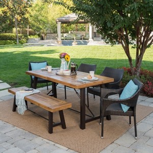 Montgomery 6pc Acacia & Wicker Dining Set - Teak/Brown - Christopher Knight Home: Outdoor Seating, Galvanized Steel Hardware - 1 of 4