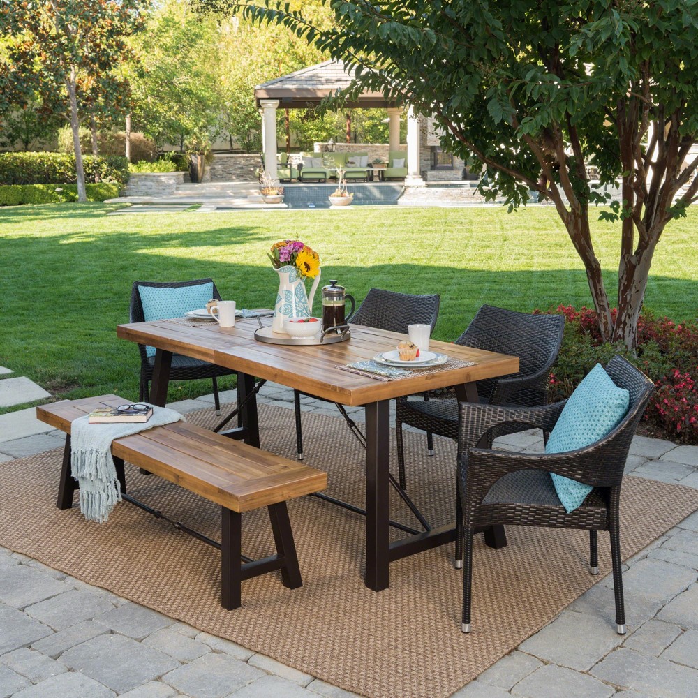 Montgomery 6pc Acacia & Wicker Dining Set - Teak/Brown - Christopher Knight Home
