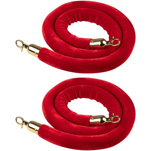 5 Feet 2-Pack Crowd Control Rope Barrier with Polished Gold Hooks Red Velvet Stanchion Rope 