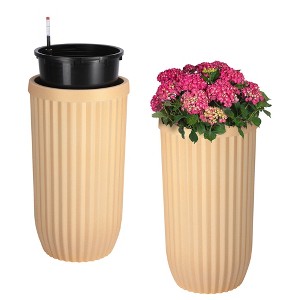 Orieon 23 Inch Self-Watering Planters with Water Level Monitor, Set of 2 Gold Large Flower Pots with Wheels for Indoor Outdoor Garden, Patio - 1 of 4
