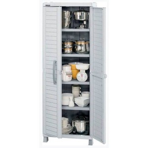 Inval Large Storage Cabinet Light Gray: Nautical Style, 4 Shelves, 2 Drawers, HDPE Material, Anti-Tip Hardware - 1 of 4