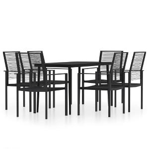 vidaXL 7-Piece Outdoor Patio Dining Set - Black, Steel and Glass Table with PVC Hollow Rattan Chairs - 1 of 4