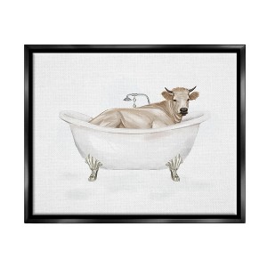 Stupell Industries Farm Cow Bathing Tub Animal Framed Floater Canvas Wall Art - 1 of 4