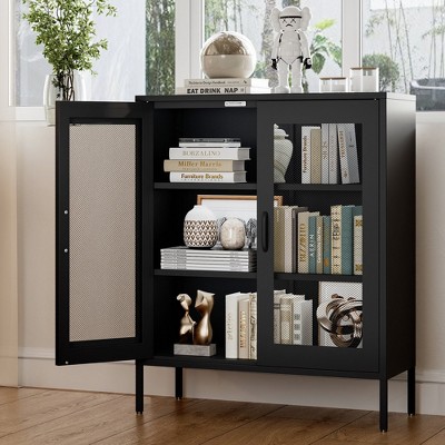 HDZNVF Metal Storage Office Cabinet with Mesh Doors and Shelves, Multipurpose Storage Rack, 3-Tier Office Cabinet