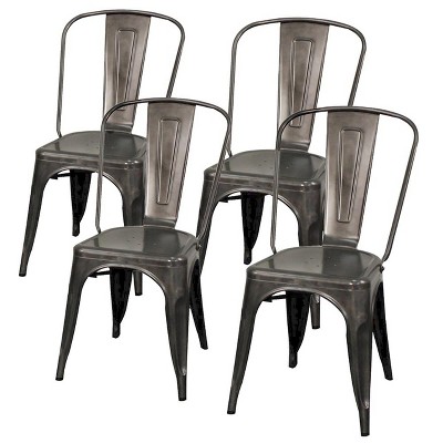 Gunmetal Industrial Metal Side Chair Set of 4