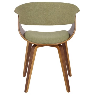 Green Velvet Upholstered Arm Chair with Walnut Wood Frame