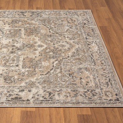 Beige Floral Moroccan Synthetic 3' x 9' Area Rug