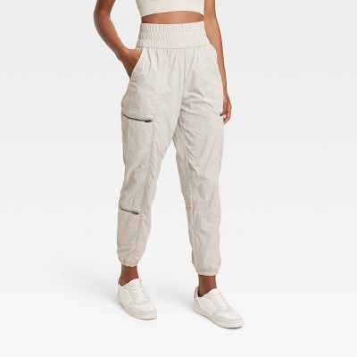 Cropped Drop Crotch Women Pants Linen Cargo Pants Beige Plus