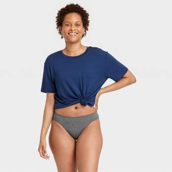 Women's Lace Trim Cotton Bikini Underwear - Auden™ Blue L