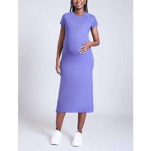 Women's Rib Knit Short Sleeve Raglan Midi Dress | Motherhood Maternity - 1 of 4