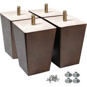 Aoibox Wood Furniture Legs 4 Inch Square Sofa Bed Chair Cabinet Ottoman Support Easy Install Brown 4 Pack - 1 of 4