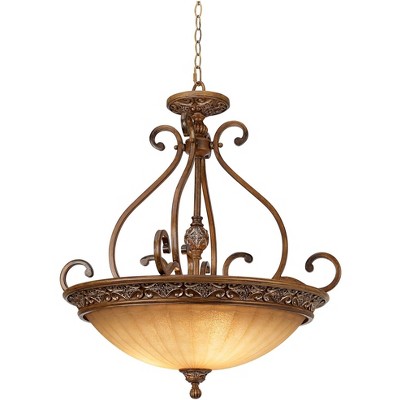 Elegant Golden Bronze 27" Pendant Chandelier with Champagne Glass Bowl