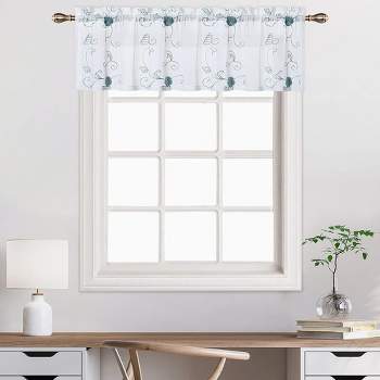 Floral Embroidered Voile Sheer Kitchen Tier Curtains or Valances