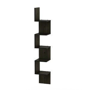 Furinno 5-Tier S-Shaped Bookshelf Corner Storage Display Bookcase,Espresso - 1 of 4