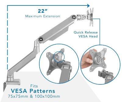 Adjustable Aluminum and Steel Single Monitor Arm Mount