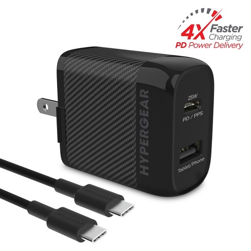 Hypergear Speedboost 25w Usb-c Pd 12w Usb Fast Charger With Pps | 6' Usb-c Cable | Black :
