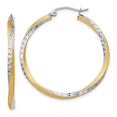 Black Bow Jewelry 2.5mm, Twisted Hoop Earring in 14k Gold and Rhodium 35mm (1 3/8 Inch)