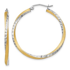 Black Bow Jewelry 2.5mm, Twisted Hoop Earring in 14k Gold and Rhodium 35mm (1 3/8 Inch) - 1 of 4