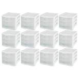 Sterilite Clear Plastic Stackable Small 3 Drawer Storage System for Home Office, Dorm Room, or Bathrooms, White Frame, (12 Pack)