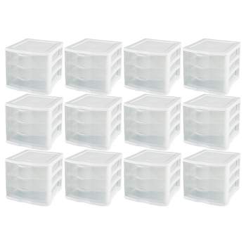 Sterilite Clear Plastic Stackable Small 3 Drawer Storage System for Home Office, Dorm Room, or Bathrooms