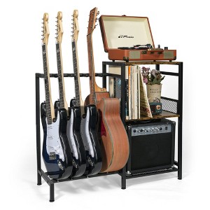 HDZNVF Guitar Stand Multiple Guitars With Vinyl Record Storage Cabinet Holder - 1 of 4