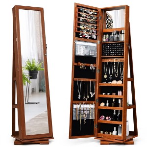 Costway 360degree Rotatable Jewelry Cabinet 2-in-1 Lockable Mirrored Organizer White/Black/Dark Brown/Gray/Blue/Pink/Purple/Dark Gray - 1 of 4