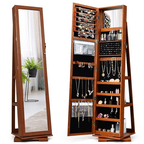 Photo Frames Wall Mounted Mirrored Jewelry Cabinet Armoire Makeup Storage  Organizer Wood Box