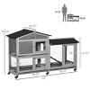 62'' Wooden Rabbit Hutch with Wheels,Indoor Outdoor Bunny Cage with Run Box No Leak Tray Ramp and Multiple Doors for Small Animals - LAOTIES - 2 of 4