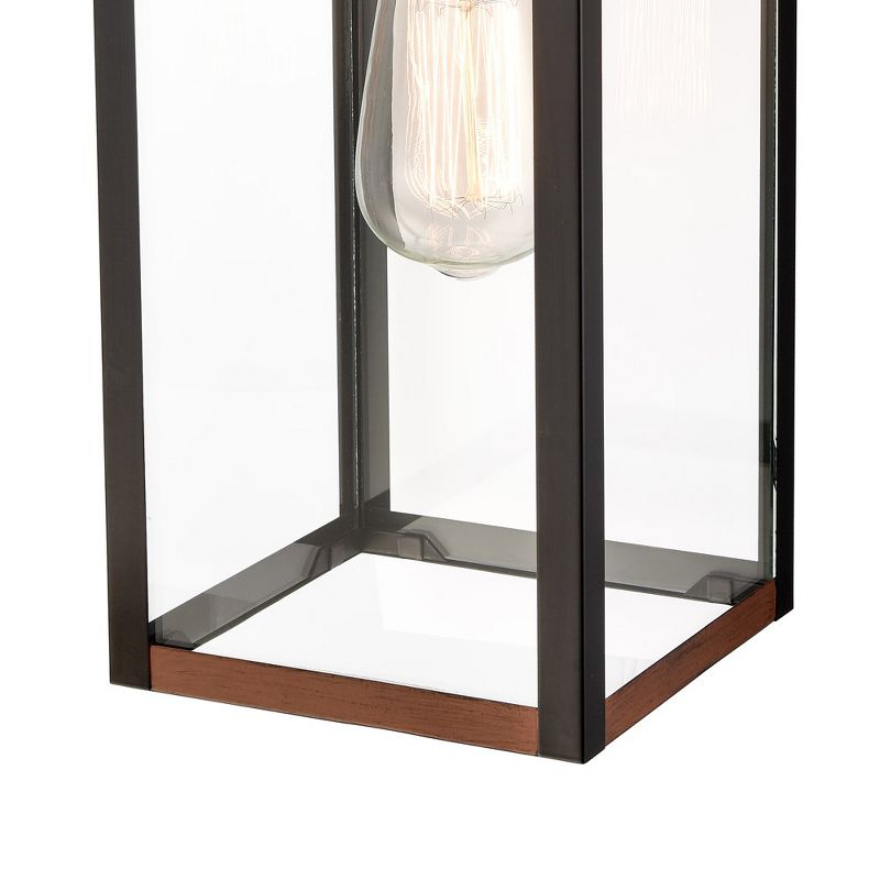 C Cattleya Farmhouse Black Outdoor Wall Lantern with Faux Wood Accent, 5 of 9