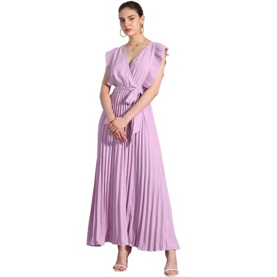 Allegra K Women's Wrap V Neck Sleeeveless Midi Pleated Dress