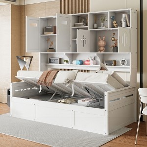 KIGFTSOD Wooden Daybed With Hydraulic bed and All-in-One Cabinet and Shelf - 1 of 4