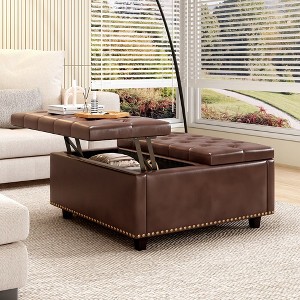 32" Square Storage Bench, Leather Lift-Top Ottoman Cube Bench, Coffee Table Ottoman With Large Storage Space,  Storage Coffee Table For Living Room - 1 of 4