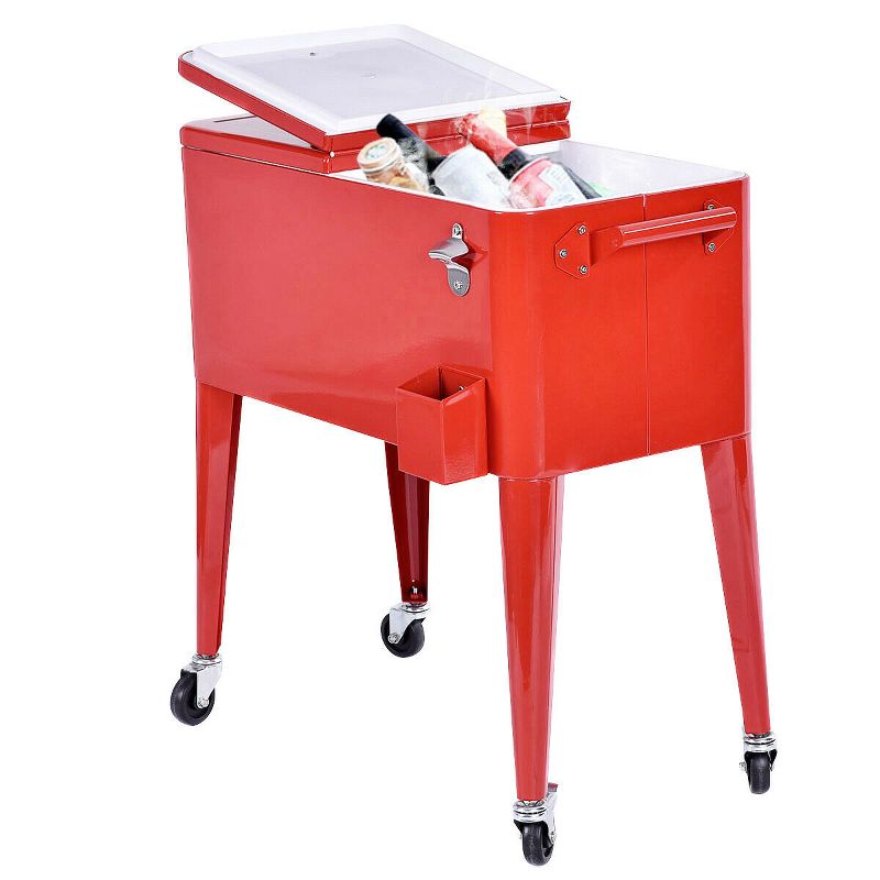 Costway Red Outdoor Patio 80 Quart Cooler Cart Ice Beer Beverage Chest Party Portable, 1 of 11