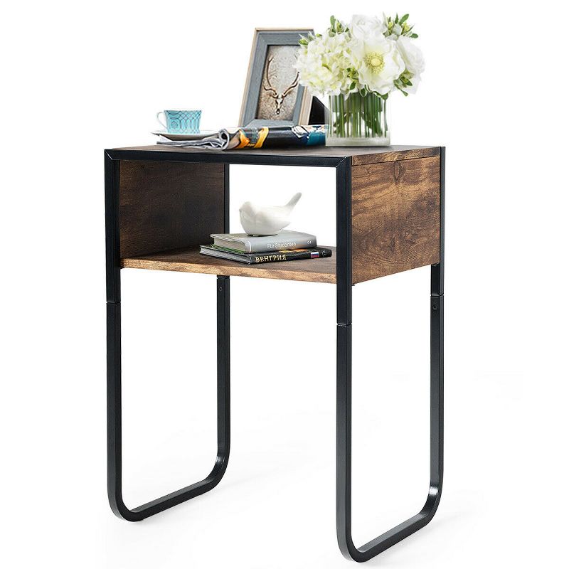 Costway Side Table Industrial Coffee Table w/Metal Frame Rustic End Table Nightstand, 1 of 11
